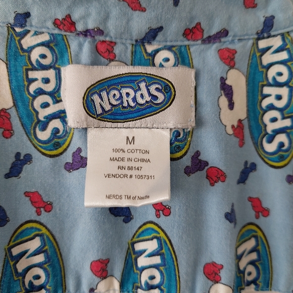 Vintage Nerds Candy Novelty Print Button Front Pajama Shirt, M - Picture 12 of 13